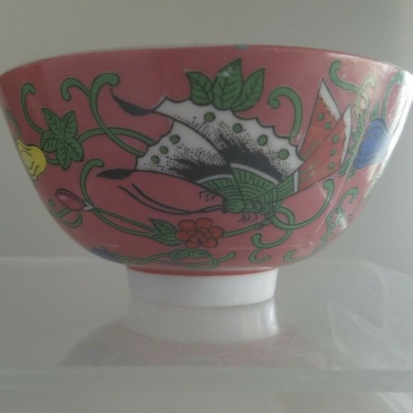 Vintage Japanese Porcelain Rice Bowl Butterflies w/Red Rising Sun mark - Picture 2 of 8